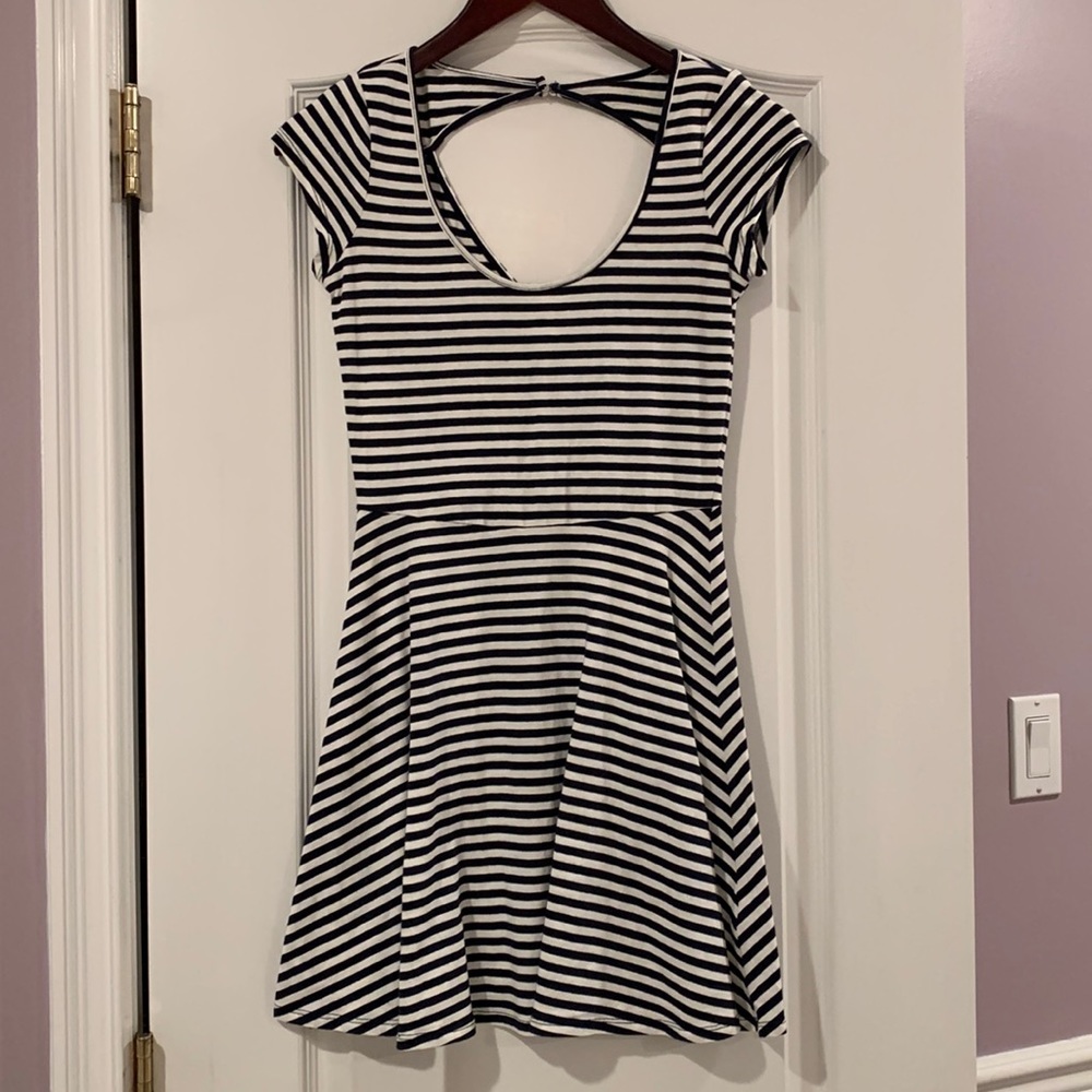 Navy blue striped A-line dress!